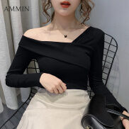 Áo Thun Nữ Dài Tay AMMIN INS, Dáng Ôm, Trễ Vai, Dáng Ôm