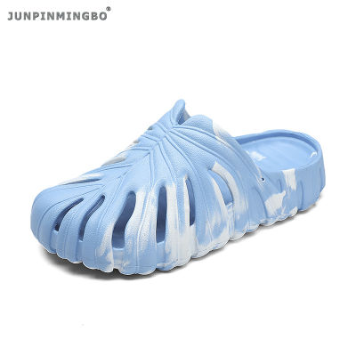 JUNPINMINGBO รองเท้าแตะสำหรับกีฬากลางแจ้ง,ขายดีขายดีรองเท้าไม้ไผ่ลายพราง Bao Toe Step Crocs รองเท้าระบายอากาศพื้นรองเท้าชุดลำลองผู้ชายหนา