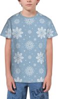 White Snowflakes On Blue T- Shirt Short Novelty for Boys and Girl