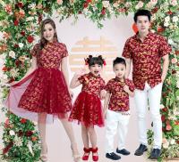 ชุดจีน เดรสชุดจีน Chinese Shanghai ผ้าญี่ปุ่น แดงขลิบทอง ชุดจีนแม่ลูก ชุดครอบครัว ชุดตรุษจีน เดรสแม่ลูก ชุดครอบครัว