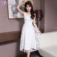 COD DSTGRTYTRUYUY Women White Round Neck Sleeveless Lace Dress for Spring Summer Wedding Party