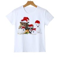 Christmas Dog Cat Design Winter Boy T Shirt Long Sleeve t-shirt Print Childrens Cartoon Kids Boys Girls Childrens Clothes O-44