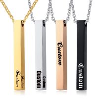 Vertical Bar Necklace Personalized Name Necklace Birth Date Coordinates Mantra Pendant For Women Men