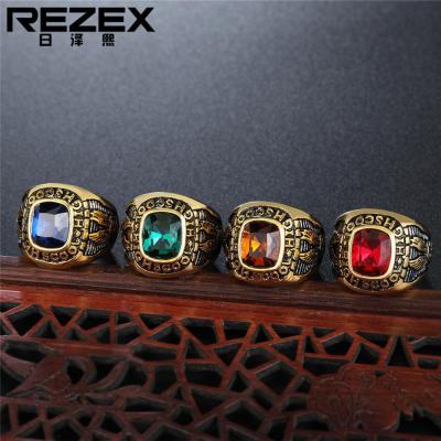 REZEX เครื่องประดับนกอินทรีทองสองชั้นฝังพลอยไทเทเนียมแหวนเหล็ก