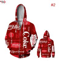 2023 style New ! Coca-Cola Coke Cool Print Hoodie Unisex Long Sleeve Zip Hoodie，can be customization