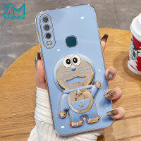 YiaMia เคสโทรศัพท์แฟชั่นสำหรับ VIVO Y17 Y15 Y12 Y11 Y19 Y15S Y15A Y01 Y31 2021 Y51 2020 1901 1902 1904 1906 Y36ตัวชุบโลหะหรูหรา Tinkling แมวพับเป็นขาตั้งซิลิโคนปกโทรศัพท์