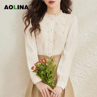 AOLINA 2022ใหม่ระดับไฮเอนด์หญิงซอกออกแบบเสื้อฝรั่งเศสต้นฤดูใบไม้ร่วงชีฟองยืนเสื้อคอปก