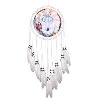 {คลังสินค้าพร้อม} Wolf พิมพ์ Dream Catcher ตาข่าย Feather Bead Dreamcatcher เครื่องประดับแขวน