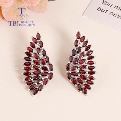 Light luxury fashion Red garnet wing shape earrings 925 sterling silver natural gemstone fine jewelry for women