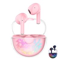 【Undine earphone】T35สีชมพูน่ารักหูฟังไร้สายบลูทูธ5.1 TWS ชุดหูฟังหูฟังสำหรับเล่นเกมพร้อมไมโครโฟนตัดเสียงรบกวนกล่องชาร์จหูฟัง T35