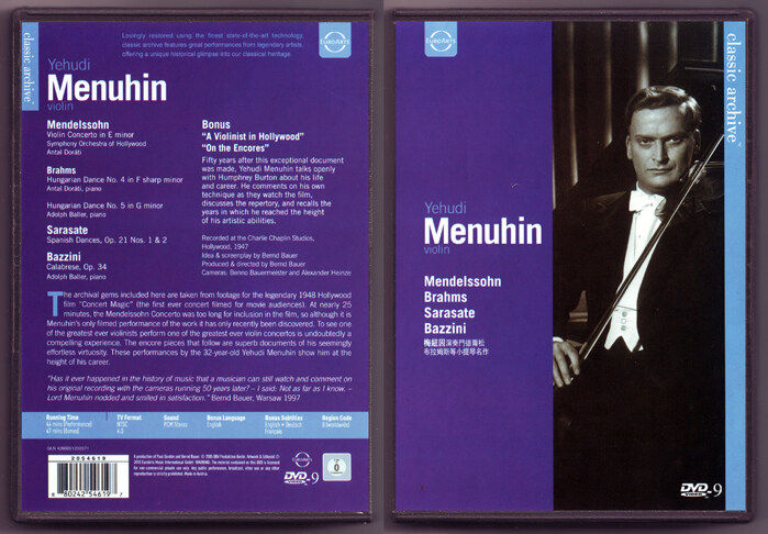 Menuhn violin works Mendelssohn / Brahms / Sarasate / bazzin (DVD)
