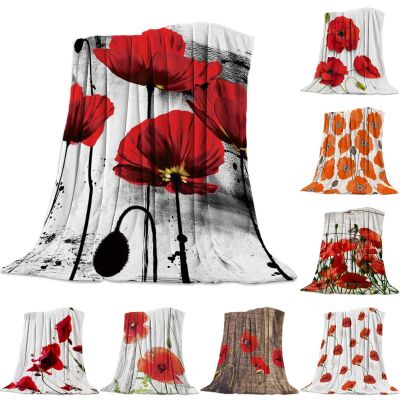 （in stock）Ink painting poppy bed sheet blanket blanket Flannel blanket body protection blanket environmental protection decoration relax velvet comfort（Can send pictures for customization）