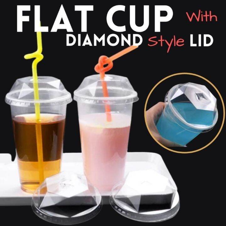 50pcs Plastic Cups With Diamond Lid Set 95mm For Milktea Lemonade Iced Coffee Lazada Ph