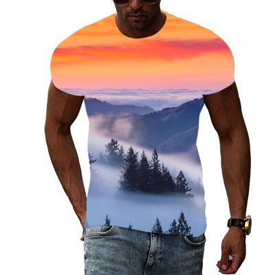 New 3D Personality Natural Scenery Tee shirt men Summer Fashion Sea Of Clouds graphic t shirts Casual Trend Print T-shirts Tops