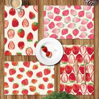 Kawaii Fruit Strawberry Food Placemat Bread Vegetable Kitchen Decor Cotton Linen Dining Table Coaster Pad Bowl Coffee Cup Mat