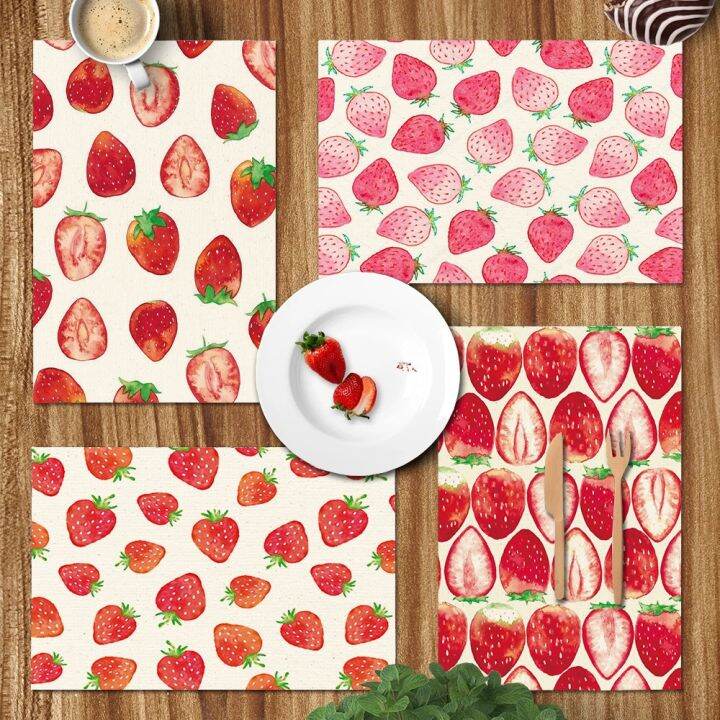 cc-strawberry-lemon-fruit-print-table-cotton-placemat-dinner-bowl-coaster-cup