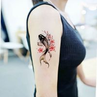 Plum blossom carp half arm tattoo stickers waterproof men and women lasting calf arm flower fish tattoo stickers