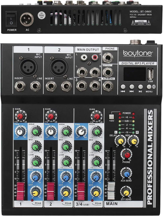boytone-bt-34mx-professional-audio-mixer-sound-board-console-system-interface-4-channel-digital-usb-bluetooth-digital-mp3-computer-input-48v-phantom-power-stereo-dj-studio-streaming-fx-processor