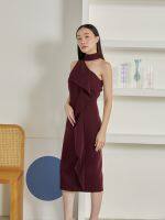 SAMANTRA vent dress burgundy เดรสคอโชคเกอร์ปาดไหล่สีแดง