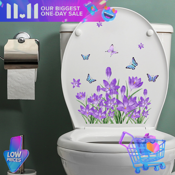 ????【Lowest price】MUXI Màu tím hoa bướm tường nhãn dán phòng tắm ...