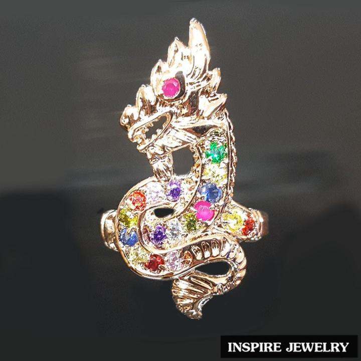 inspire-jewelry-แหวนพญานาค-พญานาคนพเก้า-ตัวเรือน-pink-gold-หรู-พรเก้าประการ-นำโชค-เสริมดวง-งานจิวเวลลี่-พร้อมถุงกำมะหยี่หรู