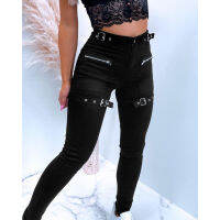 Skinny Pants Women Autumn Winter Fashion Vintage Steampunk Gothic Slim Fit Pencil Pants Zipper Design Bottoms Plus Size