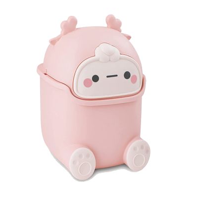 Mini Trash Can with Lid, Cute Flip Desktop Trash Cans, Plastic Animal Shape Garbage Can