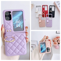 HOCE เคสโทรศัพท์หนังแท้ลายเพชรสำหรับ OPPO ค้นหา N2พลิกแบบพกพากันรอยนิ้วมือตาข่ายพร้อมห่วงจับแหวนใส่นิ้ว