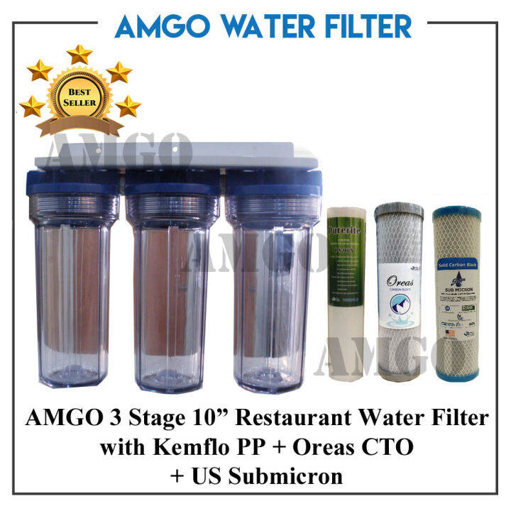 AMGO 3 Stage 10" Restaurant Water Filter (With Kemflo PP , Oreas CTO