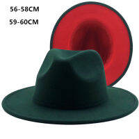 ผู้ชายสีเขียวเข้มสีแดง Fedoras 60เซนติเมตรแจ๊สหมวกสีดำเข็มขัดหัวเข็มขัดผู้หญิงทำด้วยผ้าขนสัตว์ผสมหมวกฤดูใบไม้ผลิกลางแจ้งหมวกลำลองขายส่ง