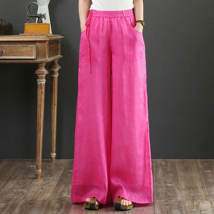 vintage-linen-elastic-waist-wide-leg-pants-women-long-trousers-summer-solid-color-casual-loose-pants-female-boho-clothes