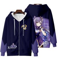 New Anime Genshin Impact Keqing/Barbara/Venti/Mona Zipper Hoodie Japanese Fashion Mens Women Loose