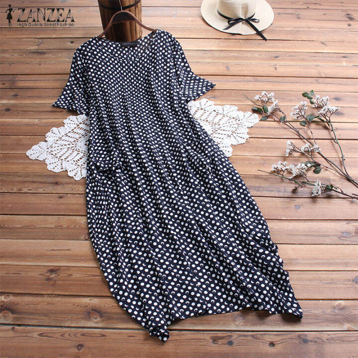 ZANZEA Clearance Sale Womens Summer Polka Dot Long Dress Casual Loose Baggy  Kaftan Maxi Dresses | Lazada Singapore