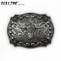 【CW】✥卐  Bullzine zinc alloy retro western bull head cowboy jeans gift belt buckle pewter finish FP-03522-1 for 4cm width drop shipp