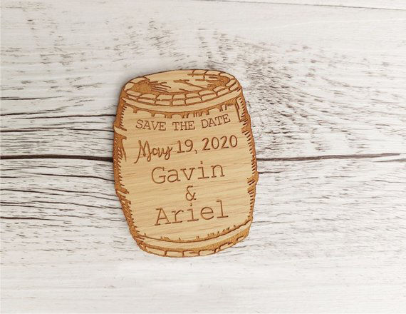 Wedding save the date magnets, eco wood magnet with calendar , wine barrel shape magnet