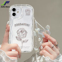 เคสโทรศัพท์มือถือหรูหราลายกุหลาบผีเสื้อคริสตัลสำหรับ Samsung กาแลคซี A02/A02S/แกน A03/A03/A04 / A04S / A10 / A10S / A11 / A12 / M11/M02ขอบหยักเคสนิ่มโปร่งใสด้วยสร้อยข้อมือ