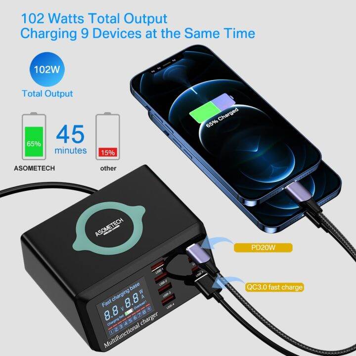 100w-8พอร์ตเครื่องชาร์จ-usb-ชาร์จเร็ว3-0อะแดปเตอร์ฮับที่ชาร์จแบบไร้สายแท่นชาร์จ-pd-ที่ชาร์จเร็วสำหรับ11-13