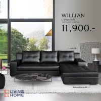 (ผ่อน0%) [พรีออเดอร์ 20 วัน] โซฟา L-Shape 3 ที่นั่ง รุ่น WILLIAN หุ้มหนังสีดำ | Livingome Furniture