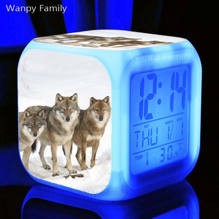 worth-buy-นาฬิกาดิจิตอล-led-เรืองแสงนาฬิกาปลุกหมาป่า7สีสำหรับห้องเด็กนาฬิกาปลุกเปลี่ยนสีได้หลากหลาย