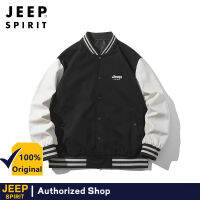 JEEP SPIRIT เสื้อคอปกเบสบอลผ้าฝ้ายฤดูใบไม้ผลิและฤดูใบไม้ร่วงเสื้อแจ็คเก็ตบอมเบอร์ Jaket Baseball หลวมลำลองของผู้ชาย