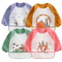 【DT】hot！ 0-3Y Baby Bibs Toddler Baberos Bavoir Sleeve Apron Cartoon Animals Children Feeding Smock Bib