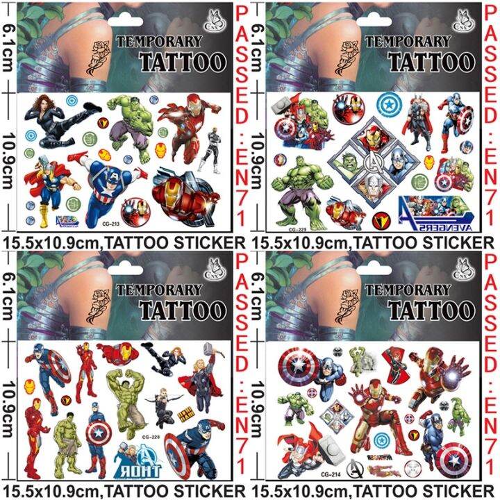 The Avengers Tattoo Set SpiderMan Captain America Iron Man Hulk Face ...