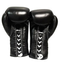 Windy Lace up Gloves BGL (8,10,12,14,16,18 oz ฺ) Black Genuine Leather  MuayThai MMA K1นวมเชือก ชกมวยไทย วินดี้สปอร์ต ทำจากหนังแท้ สีดำ