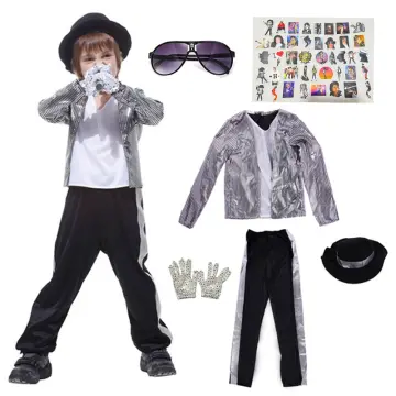 King of Pop MJ Costume with Bad LP Accessories, Black Fedora Hat, Silver  Sequin Glove, Aviator Sunglasses, and Thank You Card Novelty Cosplay and
