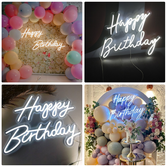 Party Things Big Size White Light Happy Birthday Neon Sign Party Lights ...