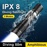 IPX8 Mini Portable Led Diving Flashlight XHP20 High Brightness Dive Lantern Rechargeable 18650 Hand Torch Clip For Underwater Rechargeable  Flashlight