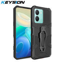 KEYSION เคสเกราะกันกระแทกสำหรับ VIVOV Y36 5G Y27 4G ซิลิโคนนิ่ม + PC คลิปด้านหลังขาตั้งโลหะฝาครอบโทรศัพท์สำหรับ VIVO Y02 Y02A Y02T