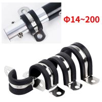 ✿ M14 M200 304 Stainless Steel Clamp Rubber Coated R-Type Pipe Clamp Rack Hose Clamp Fixed Clamp Rack Half Round Pipe Clamp