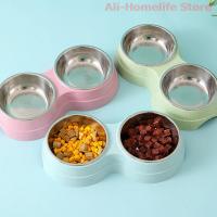 Double Dog Bowl Stainless Steel Drinking Water Food Feeder Bowls Plastic Dish Cat Puppy Kitten Feeding Supplies Accessories