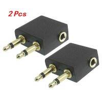 2 Pcs Plated 3.5mm Female to Double Male F/M Airplane Headphone Socket Adaptor